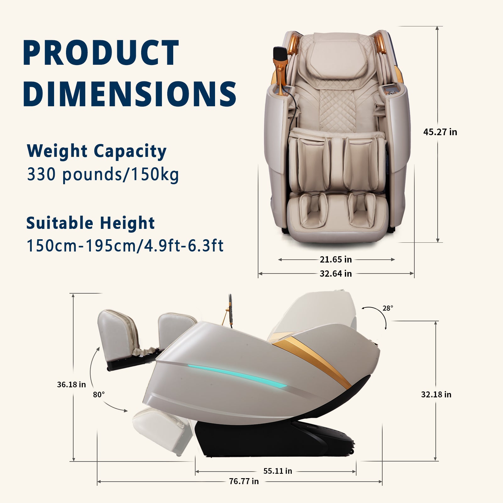 4D Massage Chair Full Body Zero Gravity Recliner - 55“ SL-Track,20 Auto Modes,11 Massage Technique,40 Airbags Massage,with Yoga Stretch,APP Control,Negative Oxygen lons(Beige)